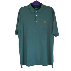 Masters Tech Sz XL Performance Polo Shirt Green & White Striped Embroidered Logo